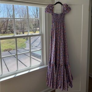 Caroline Constas Purple Floral Puff-Sleeve Maxi Dress